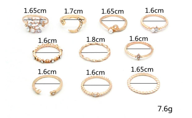 Fashion Star Moon 10-Piece Ring