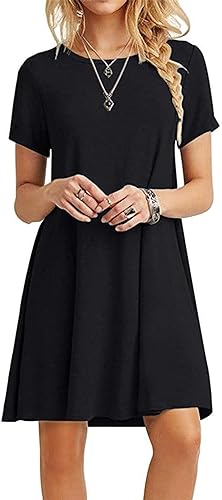 Women's Casual Plain Simple T-Shirt Loose Dress