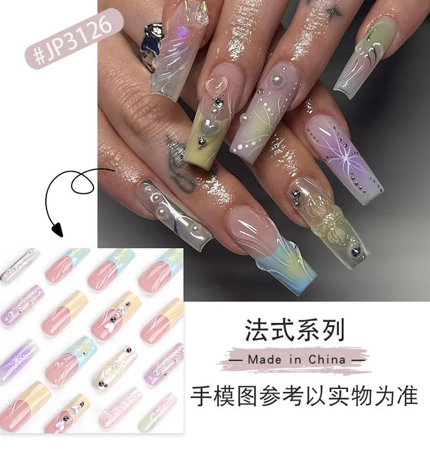 24PCS French 3D Colorful False Nails