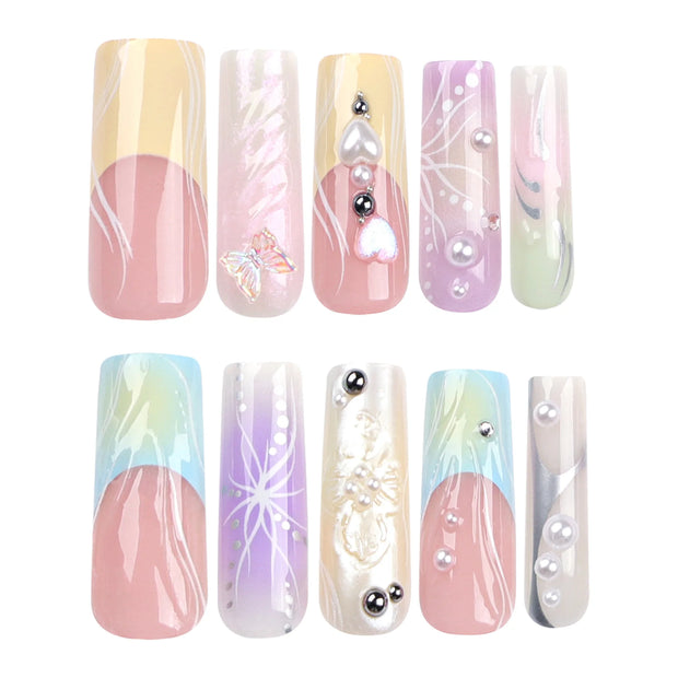 24PCS French 3D Colorful False Nails