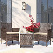 Furniture 3 Pieces PE Rattan Wicker Chairs with Table