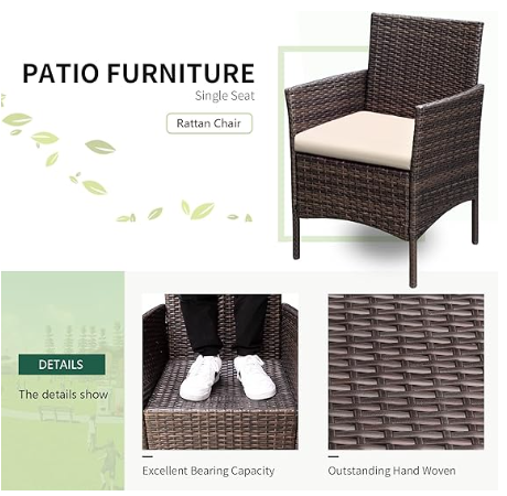 Furniture 3 Pieces PE Rattan Wicker Chairs with Table