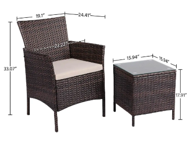 Furniture 3 Pieces PE Rattan Wicker Chairs with Table