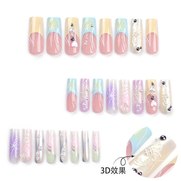 24PCS French 3D Colorful False Nails